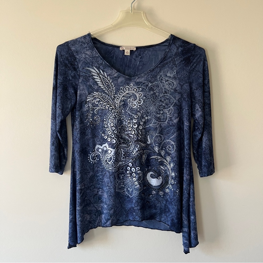 Vintage Cb Established Y2k Bedazzled Floral Paisley Top